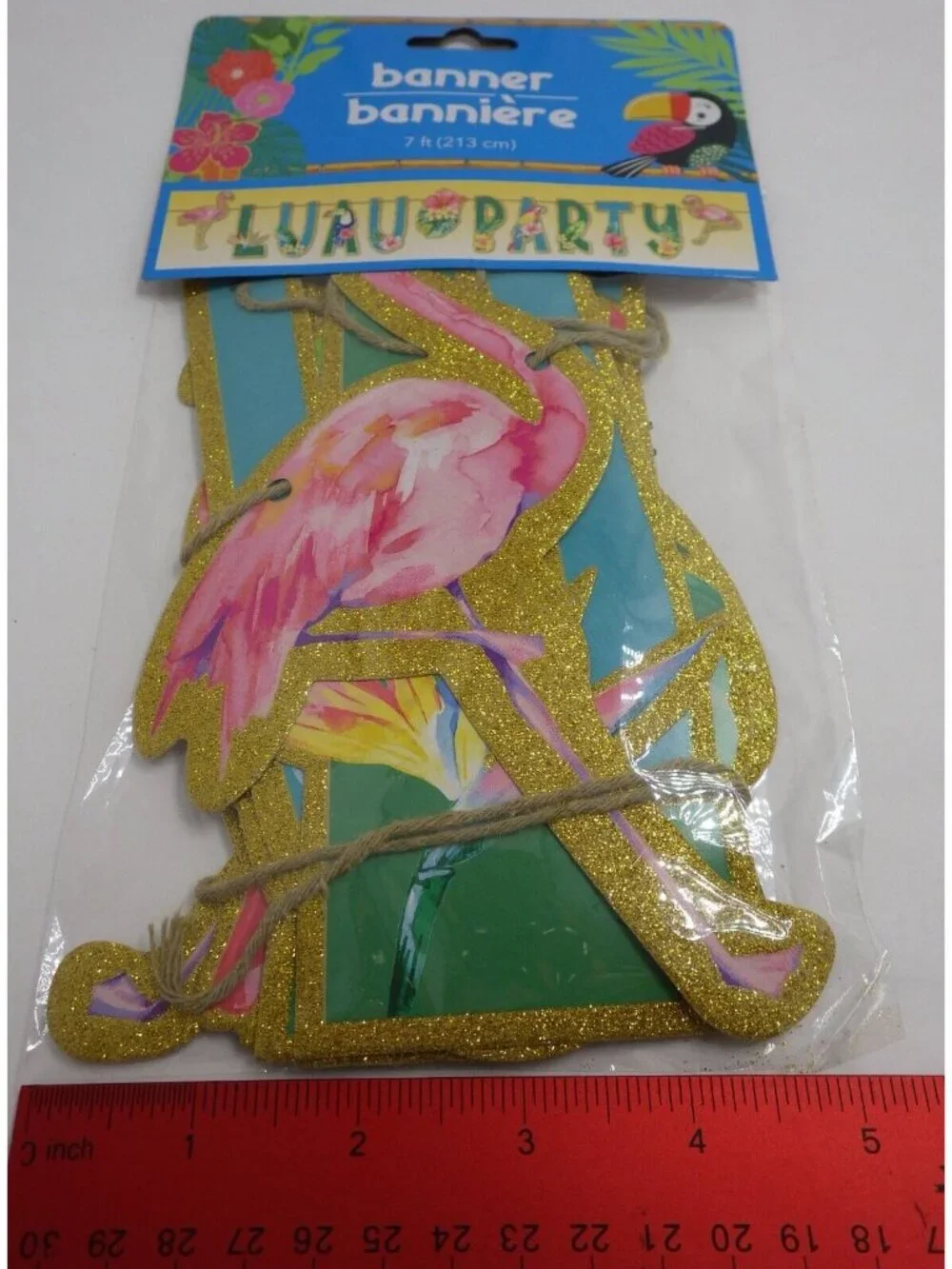 Luau Party Banner Pink Flamingo Parrot 7 Feet Glitter Garland Beach Pool Coastal